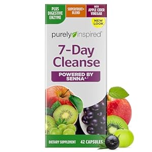 Purely Inspired 7-Day Detox Cleanse – Whole Body Cleanse & Detox Pills for Women & Men, Powered with Senna Leaf, Vitamin C, Apple Cider Vinegar, Digestive Enzymes & Probiotics – 42 Acai Berry Capsules