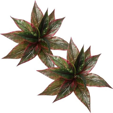 LOVENIMEN Artificial Magnolia Plants, Fake Grass Shrubs Faux Greenery Plastic Leaves Plant Bundle Ferns for Indoor Outdoor Decor Home Garden Office Porch Wedding Party Table Decoration Red 2 Pack Cover
