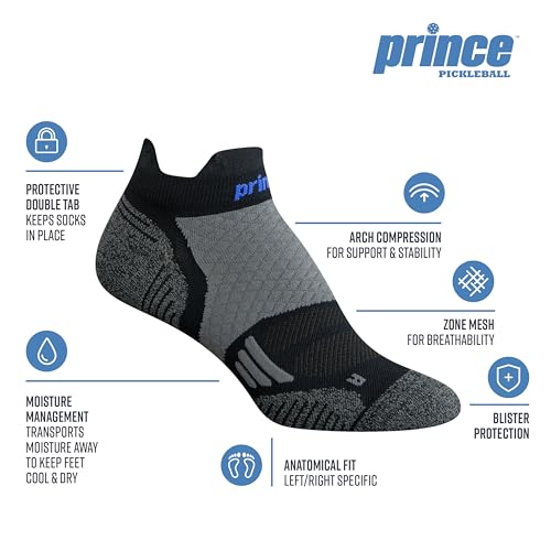 Prince Durable Comfortable Athletic Low Cut Compression Ankle Socks for Pickleball Running Walking Cycling Men Women 3 Pack3