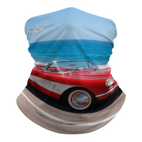 Retro Red Car Neck Gaiter Face Cover Scarf Breathable Sun Balaclava for Skiing Fishing Hiking Cycling