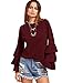SheIn Women's Round Neck Ruffle Long Sleeve Blouse Burgundy Medium
