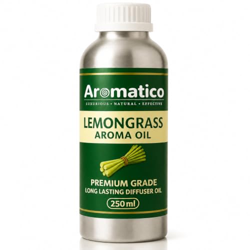Image of AROMATICO Lemongrass Diffuser Oil for Strong, Long-Lasting Aroma | Light, Citrusy, Stress Relieving Aroma Oil for Home Fragrance & Aromatherapy. Versatile Use in Diffusers, Air Fresheners - 250 ml