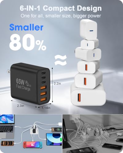 Image of 2-Pack 65W USB C Charger Block, 6-Port Fast Wall Charging Block [3 PD USB-C & 3 QC USB-A] for iPhone 17 16 15 Pro Max, iPad Pro, Galaxy S26 S25, Pixel 10 9, iWatch,Google & More