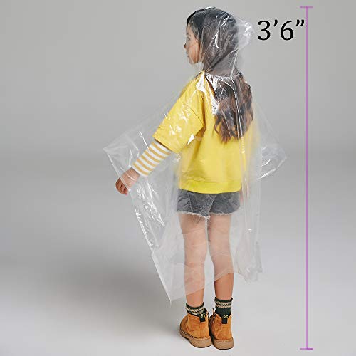 Tunchmo Disposable Rain Ponchos For Kids (6 Pack) 50% Thicker Emergency Ponchos-Clear #TOP7