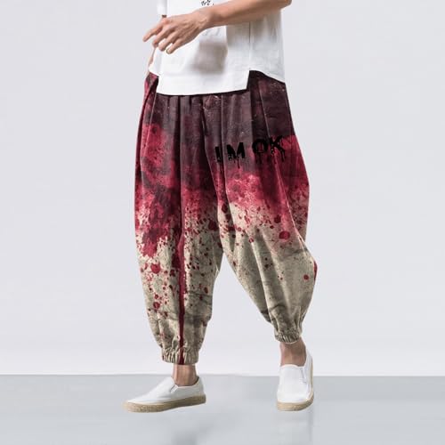 Harem Pants for Men Halloween Horror Blood Splatter Print Streetwear Loose Fit Tapered Cropped Casual Trousers2