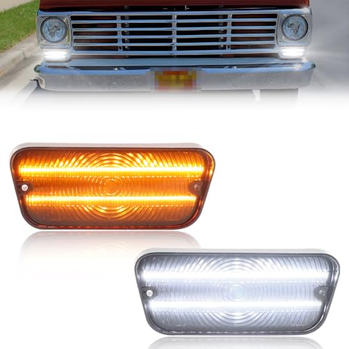 MOTRUM LED Front Turn Signal Light Compatible with Fo-rd F100 F-100 1967 1968 1969 1970 1971, [2 in 1 Design] Amber Turn Signal Marker Light & DRL, Smoked Lens