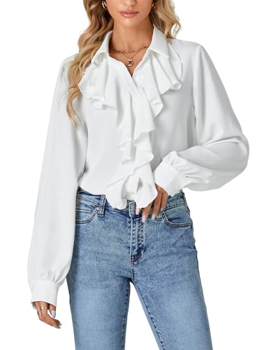 LYANER Women's Dressy Ruffle Blouse Long Sleeve Collar Neck Button Down Victorian Shirt Tops4