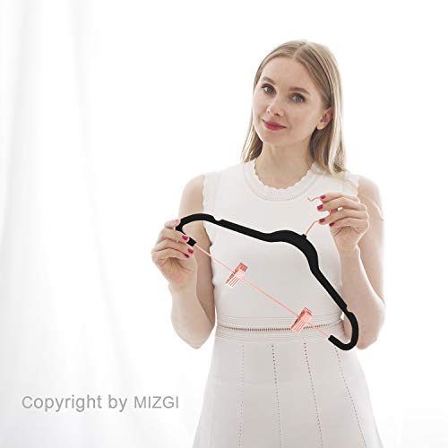Mizgi Premium Velvet Pants Hangers With Clips (Pack Of 20) Slim Skirt Hangers- Non Slip Felt Outfit Dress Hangers Black - Copper/Rose Gold Hooks,Space Saving Shirt Clothes Hangers #TOP5