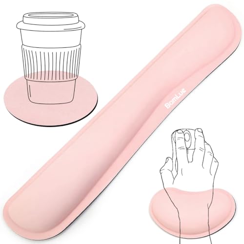 BamLue Upgrade Silky and Superfine Fabric Keyboard Wrist Rest, Gel Mouse Wrist Pillow Pad Set for Easy Typing & Pain Relief for Laptop, Office & Home, Ergonomic Sets for Keyboard-Pink