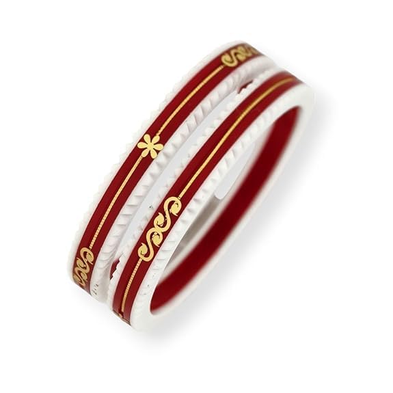 Image of 22kt (916) Yellow Gold Handmade Pola Bangles for Women with Purity Certificate (Set of 2pcs) - Red
