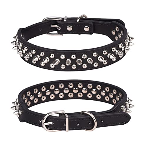 Spiked Dog Collar Small Rivet Spike Studded Puppy Girl Female Boy Little Pet Kitten Adjustable Collars for Cats Cute Soft Pu Leather Spiky Stud Collar New Black M - Image 3