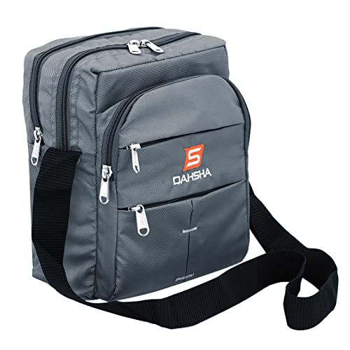 DAHSHA Nylon Stylish Small 6 Multi-Pocket Zip Closure Sling Cross Body Travel Messenger One Side Shoulder Bag for Men & Women (Grey, 25 x 10 x 20 CM)