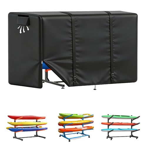 Kayak Storage Rack Cover,600D Heavy Duty Waterproof UV, Outdoor Garage Protective Cover for Kayak Canoe SUP Storage Stand,12.1'L x 2.6'W x 4.6'H (black)