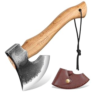 Tivoli 11 Inch Hatchet Camping Axe,Small Bushcraft Axe for Chopping and Wood Splitting,Ash Wood Handle,Perfect for Outdoor Survival and Adventures,Hunting, Trekking,Gardening