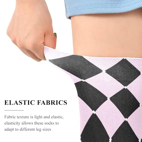 Black Pink Princess Checkered Thigh High Socks Knee High Socks Leg Warmers Long Stockings for Women4