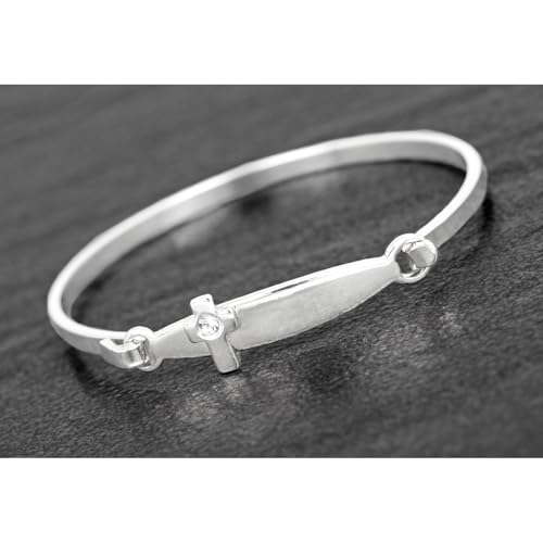 Equilibrium Silver Plated Christening Bangle with a cross