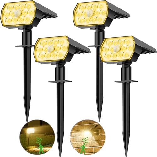 Solarlampen für Außen mit Bewegungsmelder, Solarstrahler für Garten 3 Modi Solar Gartenleuchten, 3000K Warmweiß Solarleuchten IP65 Wasserdicht LED...