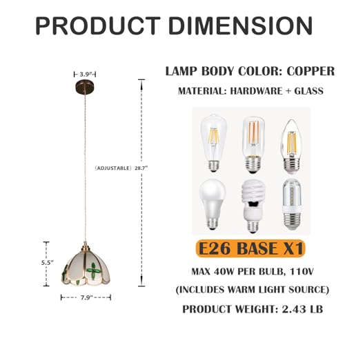 mfanchan 8-Inch Vintage Copper Glass Pendant Light, Adjustable Hanging Ceiling Light Fixture, Single Linear Chandelier for Kitchen Island Dining Rooms Hallways Balconie — view 2