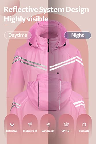 Image of CREATMO US Women's Sun Jackets Lightweight Packable Shirts UPF 50+ Hoodie Reflective Cycling Jacket With Detachable Hood