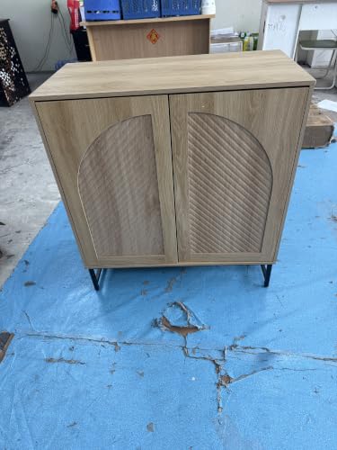 Image of Modern Buffet Cabinet with Storage 34 inch Tall Fluted Arched Doors, w /Adjustable Shelves, Storage Cabinet for Living Room Kitchen, Entryway, Dining Room, Bathroom, Office, Natural