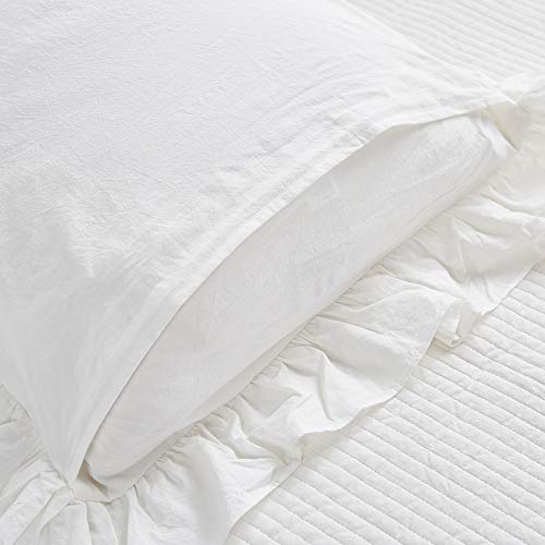 Shabby Off White Ruffle Pillow Shams Standard Size Set of 2, Washed Cotton Farmhouse Pillowcases Pillow Cover 20"x26"