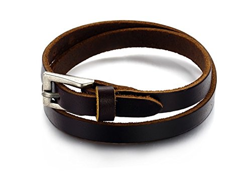 Pulsera de piel para hombre doble tapa 45 cm (ajustable) subbituminoso PH 768