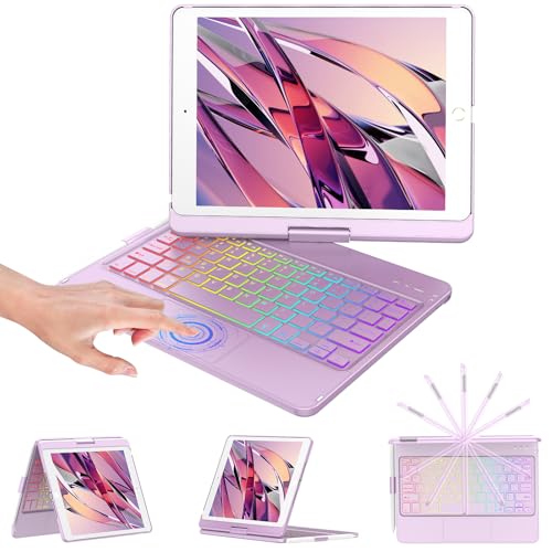 KBCASE Étui pour iPad 9{^>e<^} génération avec clavier rotatif à 360° pour iPad 9e/8e/7ème génération 10,2" 2021, étui avec clavier Bluetooth sans fil avec 7 rétroéclairés, disposition britannique