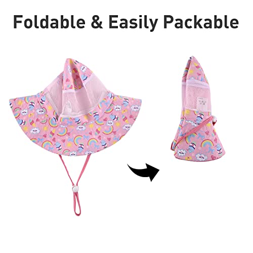 Kids Sun Hat Toddlers Baby Sun Hat Protection Bucket Beach Hat For Kids Girls Boys(Pink/Rainbow) #TOP4