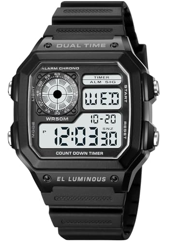 Image of PASOY Men's Digital Multi-Function Watches Dual Time Alarm Stopwatch Countdown Backlight Waterproof Watch