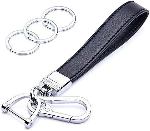 wisdompro Genuine Leather Car Keychain, Universal Car Key Chain Holder with 3 Keyrings and 1 Screwdriver for Men and Women