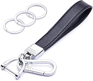 wisdompro Genuine Leather Car Keychain, Universal Car Key Chain Holder with 3 Keyrings and 1 Screwdriver for Men and Women