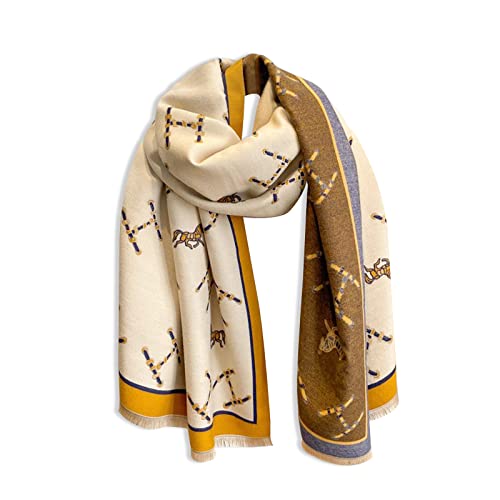 Winter Scarf Cashmere Shawl Women Retro Horse Letter Pattern Warm Pashmina Scarves With Tassel Soft Long Wrap Stole