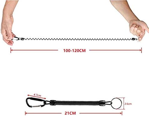 Pack of 6 Black Coiled Fishing Lanyard with Carabiner Fishing Ropes Secure Pliers Lip Grips Tackle Fish Tools - Image 2
