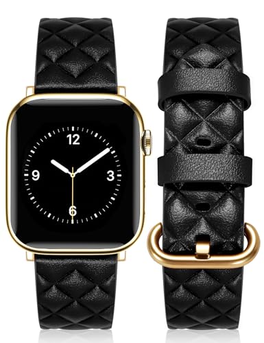Bracelet Apple Watch en cuir Newlibery à carreaux gravé pour iWatch 38/40/41/42 mm femme