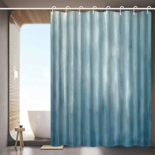Rideau de douche haut en polyester tie-dye bleu avec œillets renforcés - 7