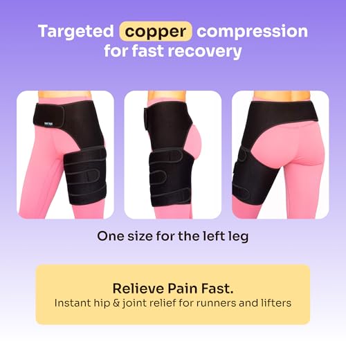 copper compression hip brace sciatica - groin wrap for pain relief thigh compression sleeve - support for hip flexor arthritis for pulled muscles-sciatica nerve brace injury for men and women left
