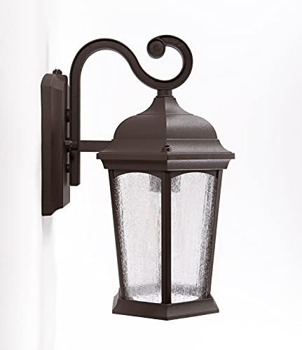 Coramdeo Dusk To Dawn Outdoor Hex Wall Lantern, Durable Cast Aluminum In Rustic Bronze Finish & Decorative Seeded Glass, Photocell Sensor Activates Fixture Automatically When Dark, Wet Location #TOP6