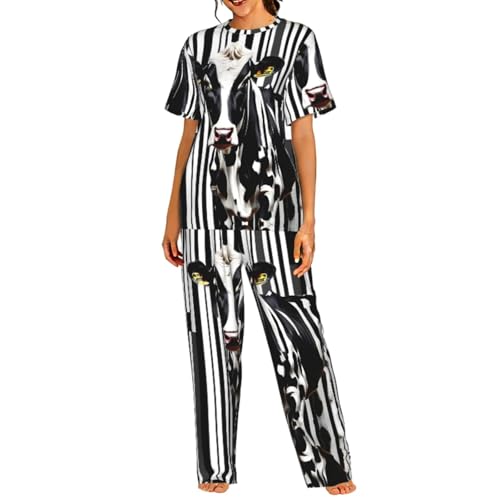 Ensemble de pyjama doux pour femme vêtement de nuit imprimé vache confortable