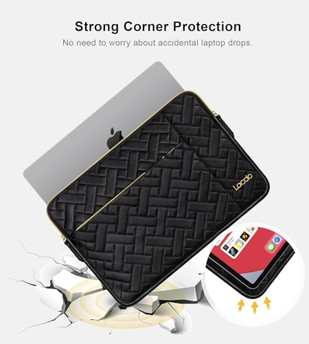 Image of Lacdo Laptop Sleeve Case for 14 inch New MacBook Pro M3 Pro Max / M3 / M2 / M1 Pro Max A2992 A2918 A2779 A2442 2023-2021, 13.5 inch Microsoft Surface Laptop 6 5 4 3 2 1 Computer Bag, Elegant Black