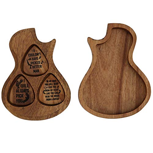 Gitarrenholz Picks Box, Gitarrenform mit 3x Plektren, Gitarrenbehälter hergestellt aus robustem Material für Gitarrenspieler, Musikinstrumentenzubehör, Stage, Daily Practice, Studio Use