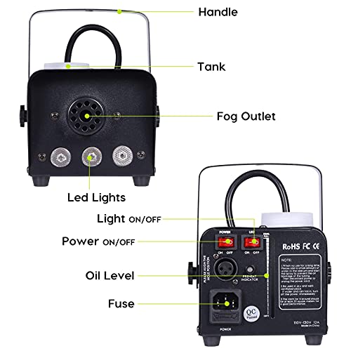 Fog Machine Jdr Smoke Machine Controllable Led Light 500W And 2000Cfm Fog Disinfection With Wireless And Wired Remote Control For Weddings, Halloween,Parties Or Disinfection,With Fuse Protection #TOP3