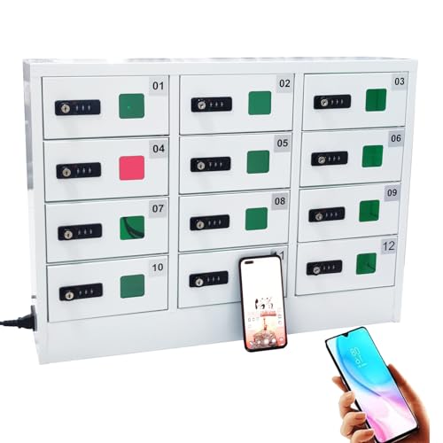 12-Slot Cellphone Charging Station Cabinet with Combination Lock, Secure Phone Locker & Mini Charger for Students & Employees - Perfect Storage Solution for Work & School