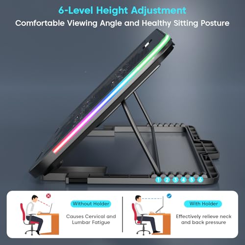 Image of Sounce Snowstorm Pro Laptop Cooling Pad | 6 High-Speed Fans | 7 RGB Modes | Adjustable Height | Quiet 1800-2400 RPM Operation | Dual USB Ports | Fits Laptops up to 17.3 Inches