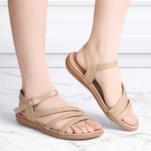 Image of Flat Sandals for Women Dressy - Comfortable Summer Strappy Sandal
