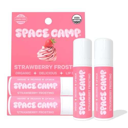 Space Camp Wellness Jumbo Lip Balm - Strawberry Frosting Organic Flavored Balm (Pack Of 2)