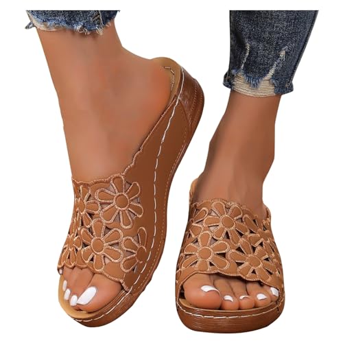 2025 Floral Hollow Out Slipper for Women Open Toe Solid Arch Support Sandal Orthopedic Breathe Slide Slip on Sandals4