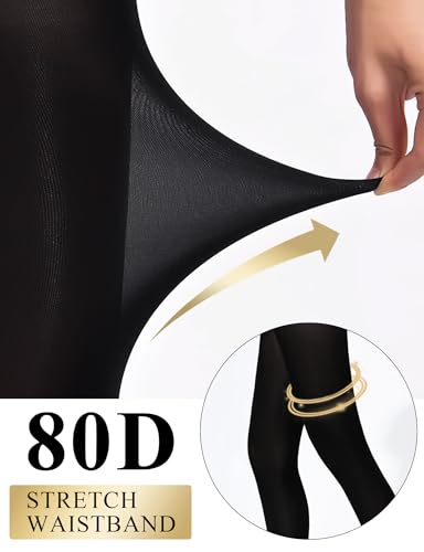 Buauty 80D Black Tights for Women,Opaque Tights Soft, High Waist Soft Nylon Pantyhose3