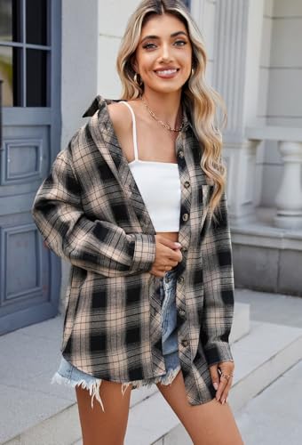 Image of Lacozy Womens Buffalo Plaid Flannel Shirt Long Sleeve Collar Button Down Blouses Tops