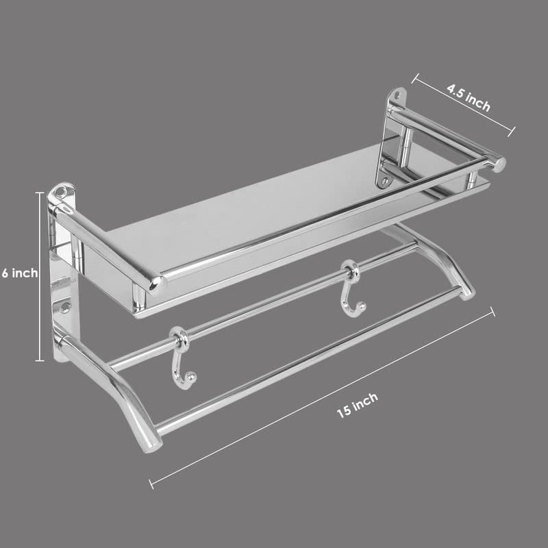 Image of Anti Rust Stainless Steel Multipurpose 2in1 Bathroom Shelf with Towel Stand | (15(L) X 4.5(W) X 6(H)) inch