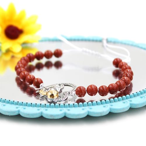 Image of Double Elephant Heart Charm Natural Crystal Bracelet, Treatment Stone Bracelet Calm Stretch Bracelet Women's Stress Relief Gift for Moms I Love You Couple Jewelry